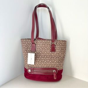 Tommy Hilfiger Vintage Handbag Red Suede Brown Jacquard Bucket Purse NWT